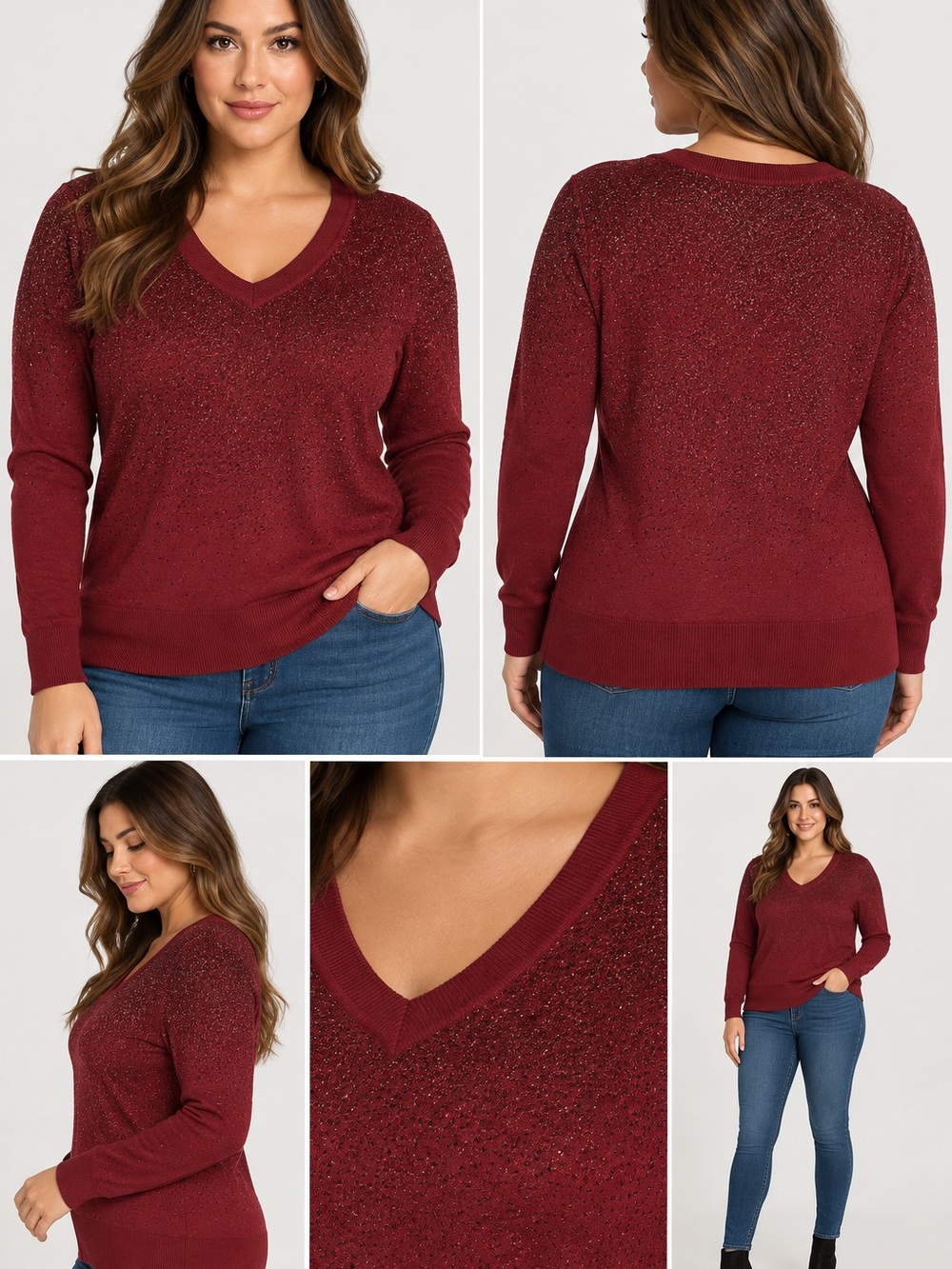 Lane Bryant Burgundy V-Neck Sparkle Sweater